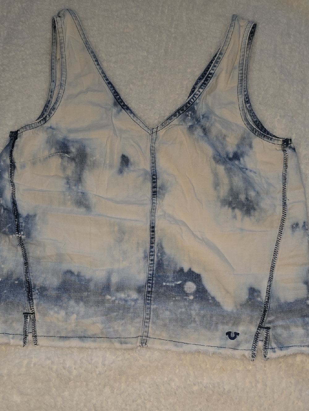 True Religion Blue and White Tie-Dye V-Neck Tank